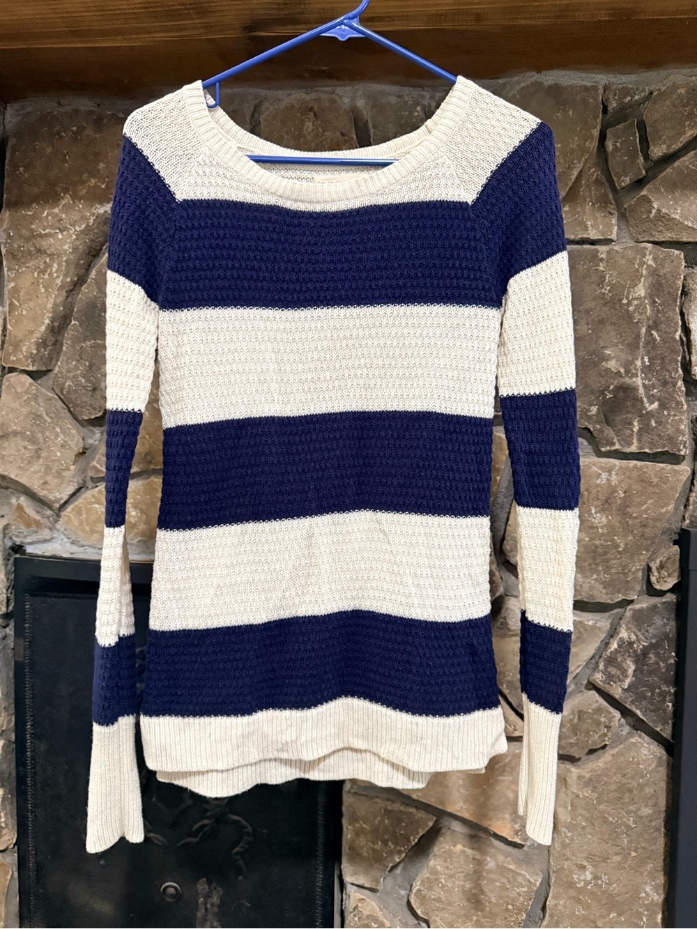 if it were me Striped Crew Neck Sweater Navy & Cream Size Small